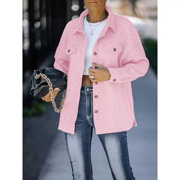 ZESICA Womens Casual Long Sleeve Button Down Loose Lightweight Shacket Shirt Jacket Coat Outerwear with PocketsPink