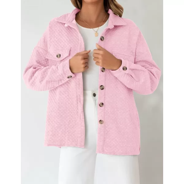 ZESICA Womens Casual Long Sleeve Button Down Loose Lightweight Shacket Shirt Jacket Coat Outerwear with PocketsPink