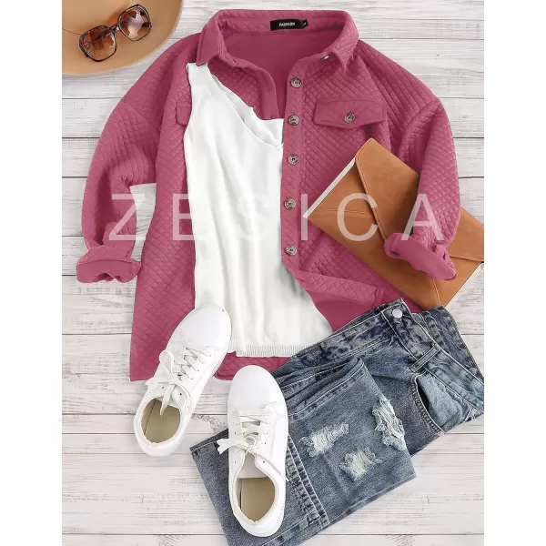 ZESICA Womens Casual Long Sleeve Button Down Loose Lightweight Shacket Shirt Jacket Coat Outerwear with PocketsPlum