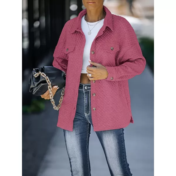 ZESICA Womens Casual Long Sleeve Button Down Loose Lightweight Shacket Shirt Jacket Coat Outerwear with PocketsPlum