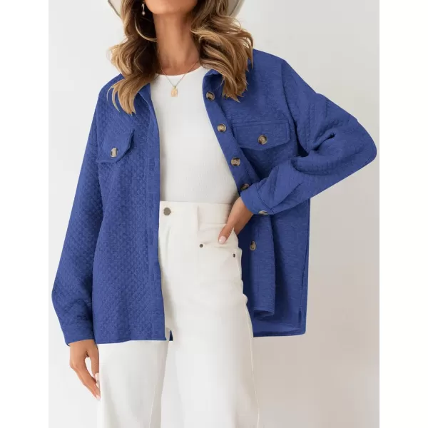 ZESICA Womens Casual Long Sleeve Button Down Loose Lightweight Shacket Shirt Jacket Coat Outerwear with PocketsRoyalblue