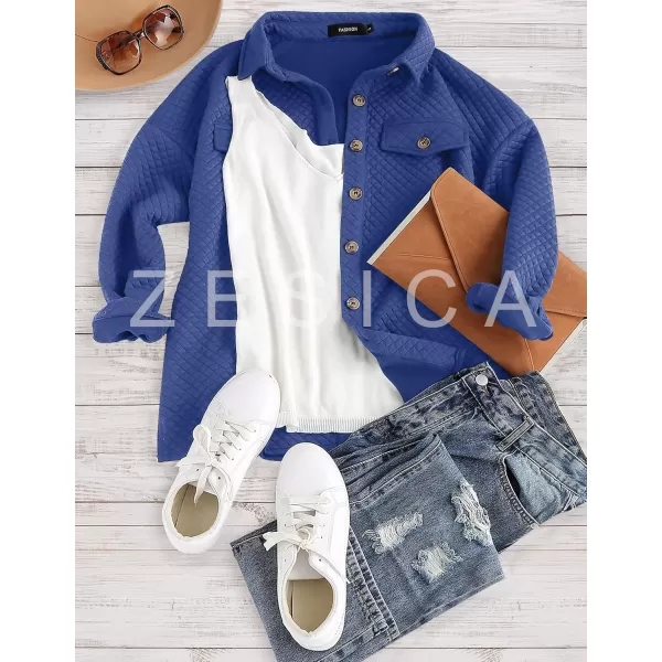 ZESICA Womens Casual Long Sleeve Button Down Loose Lightweight Shacket Shirt Jacket Coat Outerwear with PocketsRoyalblue