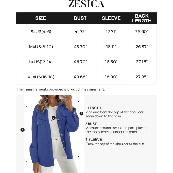 ZESICA Womens Casual Long Sleeve Button Down Loose Lightweight Shacket Shirt Jacket Coat Outerwear with PocketsRoyalblue