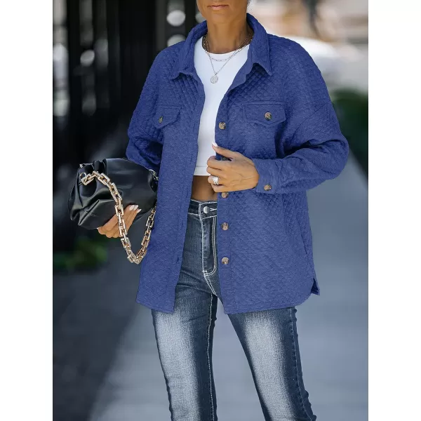 ZESICA Womens Casual Long Sleeve Button Down Loose Lightweight Shacket Shirt Jacket Coat Outerwear with PocketsRoyalblue