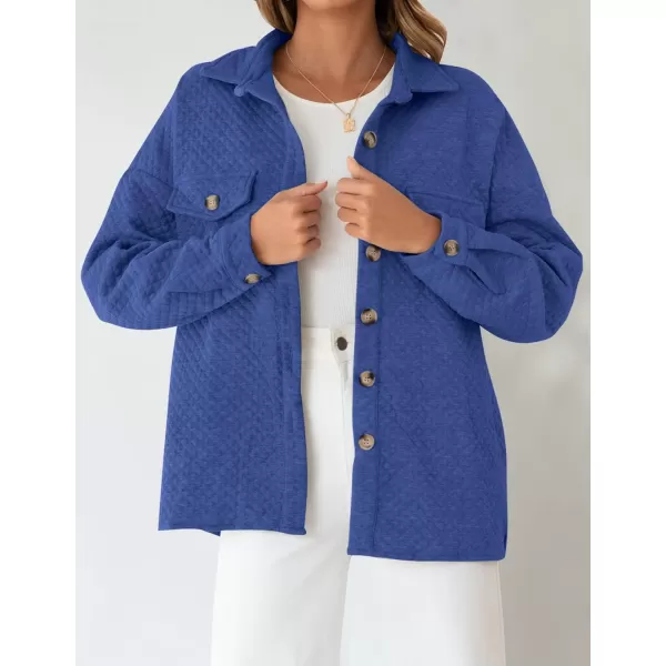 ZESICA Womens Casual Long Sleeve Button Down Loose Lightweight Shacket Shirt Jacket Coat Outerwear with PocketsRoyalblue