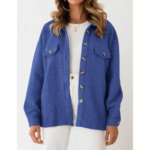 ZESICA Womens Casual Long Sleeve Button Down Loose Lightweight Shacket Shirt Jacket Coat Outerwear with PocketsRoyalblue