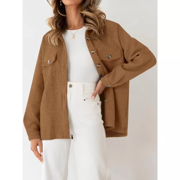 ZESICA Womens Casual Long Sleeve Button Down Loose Lightweight Shacket Shirt Jacket Coat Outerwear with PocketsTan