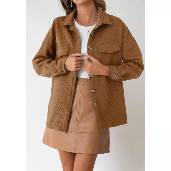 ZESICA Womens Casual Long Sleeve Button Down Loose Lightweight Shacket Shirt Jacket Coat Outerwear with PocketsTan