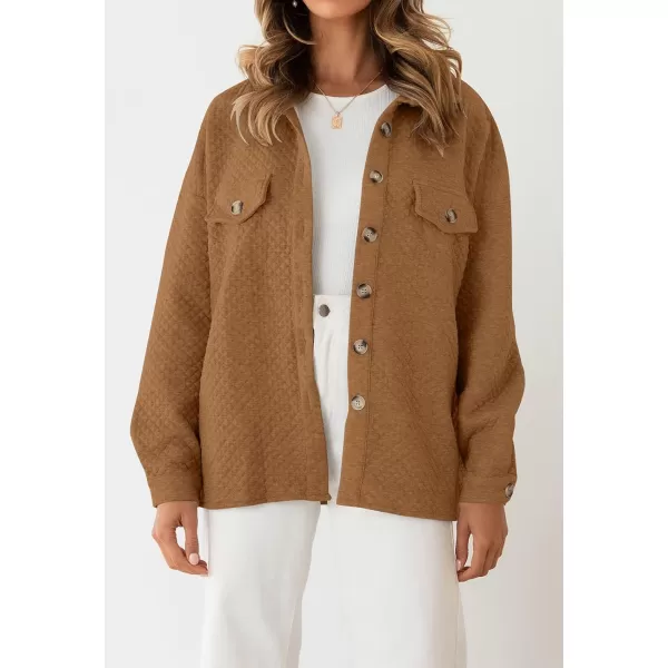 ZESICA Womens Casual Long Sleeve Button Down Loose Lightweight Shacket Shirt Jacket Coat Outerwear with PocketsTan