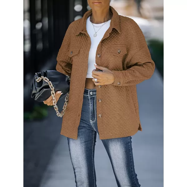 ZESICA Womens Casual Long Sleeve Button Down Loose Lightweight Shacket Shirt Jacket Coat Outerwear with PocketsTan