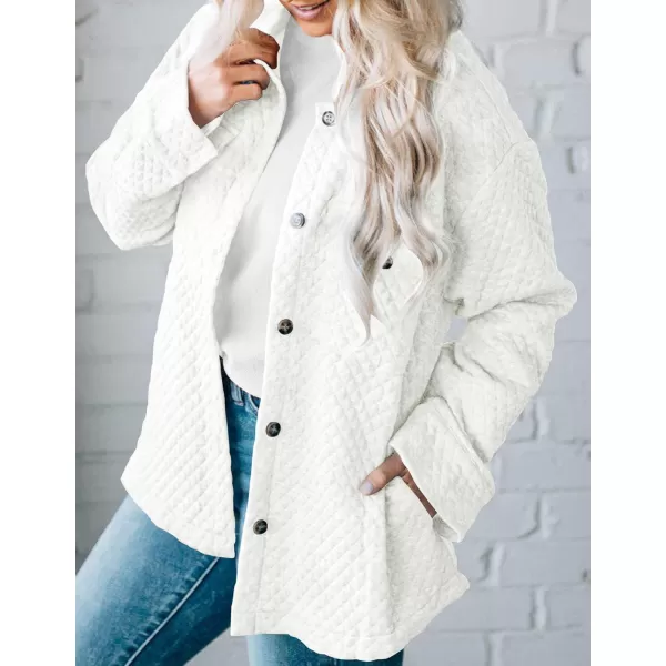 ZESICA Womens Casual Long Sleeve Button Down Loose Lightweight Shacket Shirt Jacket Coat Outerwear with PocketsWhite
