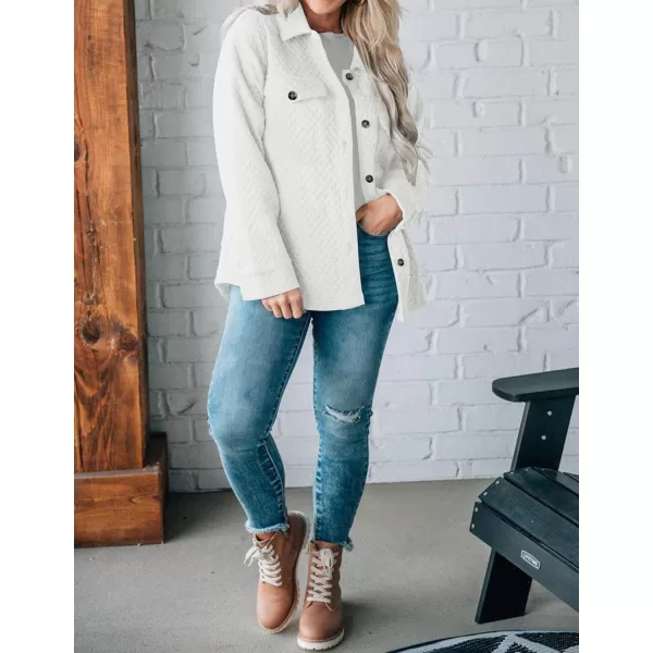 ZESICA Womens Casual Long Sleeve Button Down Loose Lightweight Shacket Shirt Jacket Coat Outerwear with PocketsWhite