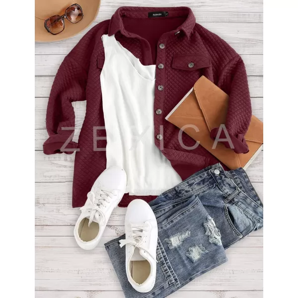 ZESICA Womens Casual Long Sleeve Button Down Loose Lightweight Shacket Shirt Jacket Coat Outerwear with PocketsWine