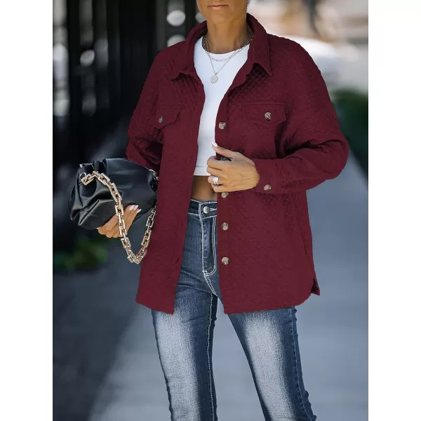 ZESICA Womens Casual Long Sleeve Button Down Loose Lightweight Shacket Shirt Jacket Coat Outerwear with PocketsWine