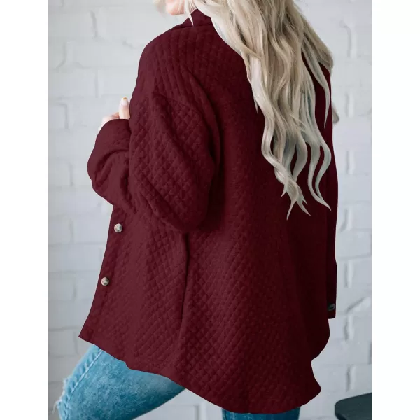ZESICA Womens Casual Long Sleeve Button Down Loose Lightweight Shacket Shirt Jacket Coat Outerwear with PocketsWine