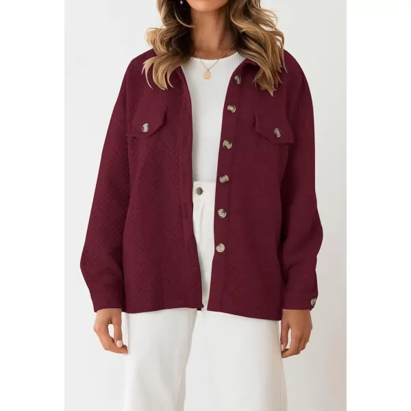 ZESICA Womens Casual Long Sleeve Button Down Loose Lightweight Shacket Shirt Jacket Coat Outerwear with PocketsWine