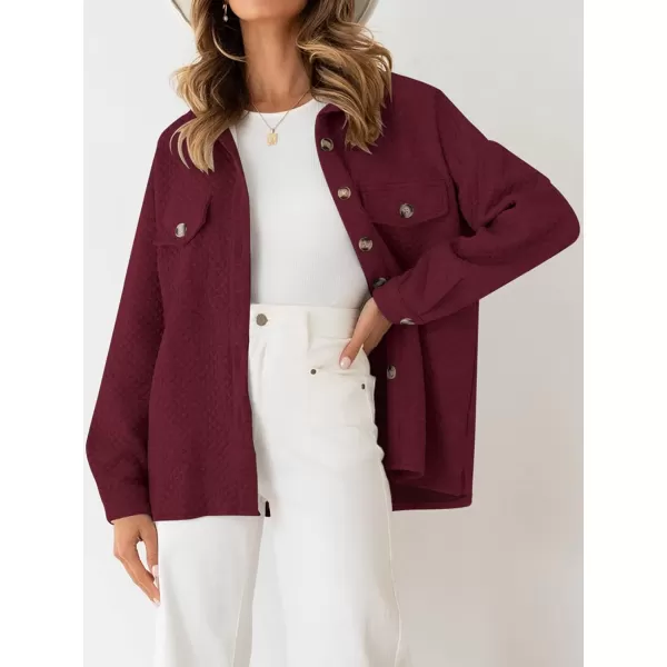 ZESICA Womens Casual Long Sleeve Button Down Loose Lightweight Shacket Shirt Jacket Coat Outerwear with PocketsWine