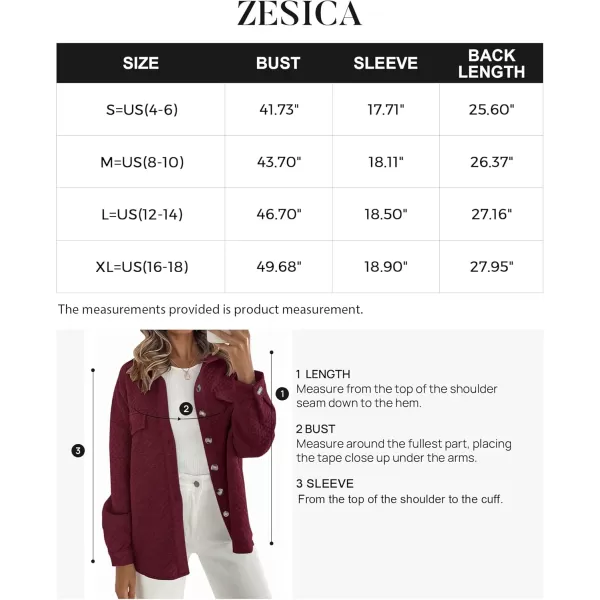 ZESICA Womens Casual Long Sleeve Button Down Loose Lightweight Shacket Shirt Jacket Coat Outerwear with PocketsWine