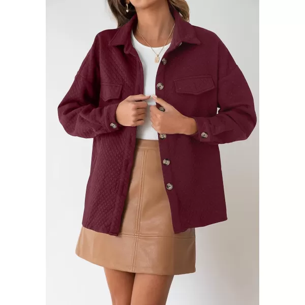 ZESICA Womens Casual Long Sleeve Button Down Loose Lightweight Shacket Shirt Jacket Coat Outerwear with PocketsWine