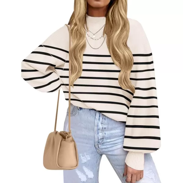 ZESICA Womens 2024 Fall Fashion Turtleneck Long Sleeve Striped Ribbed Knit Loose Pullover Sweater TopsApricot