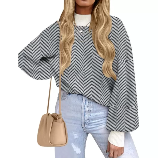 ZESICA Womens 2024 Fall Fashion Turtleneck Long Sleeve Striped Ribbed Knit Loose Pullover Sweater TopsCarbon