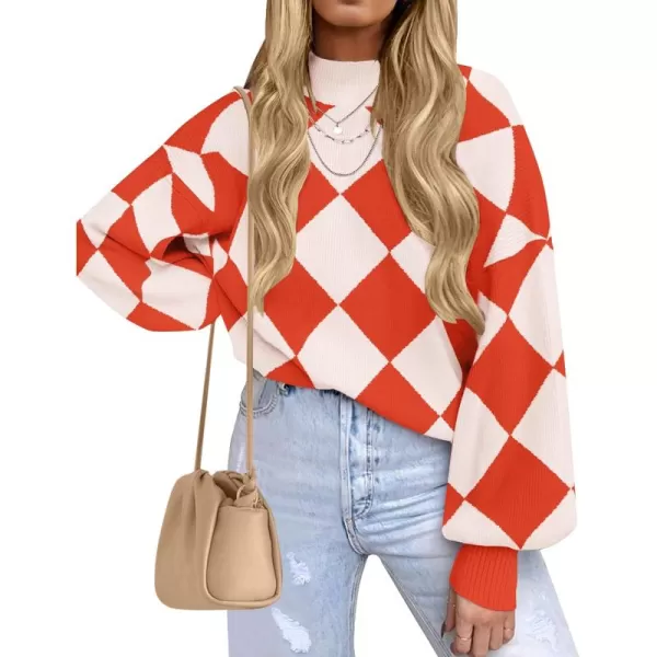 ZESICA Womens 2024 Fall Fashion Turtleneck Long Sleeve Striped Ribbed Knit Loose Pullover Sweater TopsCoral