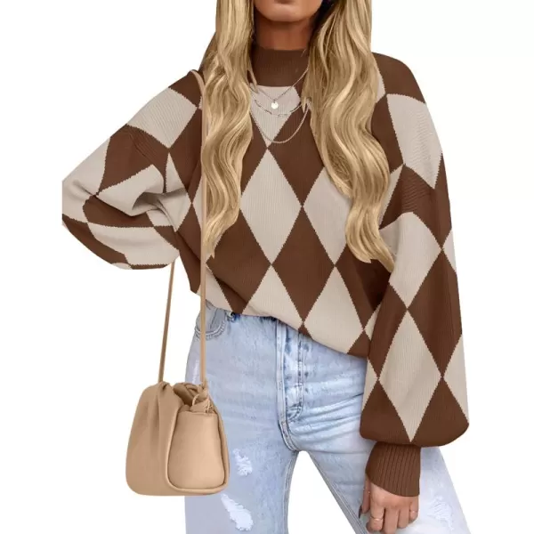 ZESICA Womens 2024 Fall Fashion Turtleneck Long Sleeve Striped Ribbed Knit Loose Pullover Sweater TopsDark Coffee