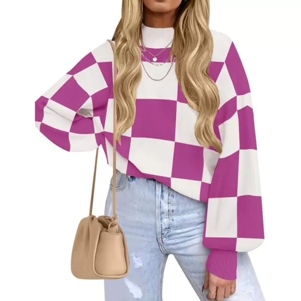 ZESICA Womens 2024 Fall Fashion Turtleneck Long Sleeve Striped Ribbed Knit Loose Pullover Sweater TopsEggplant