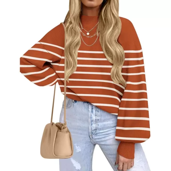 ZESICA Womens 2024 Fall Fashion Turtleneck Long Sleeve Striped Ribbed Knit Loose Pullover Sweater TopsMaple