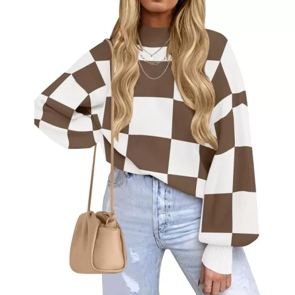 ZESICA Womens 2024 Fall Fashion Turtleneck Long Sleeve Striped Ribbed Knit Loose Pullover Sweater TopsMocha