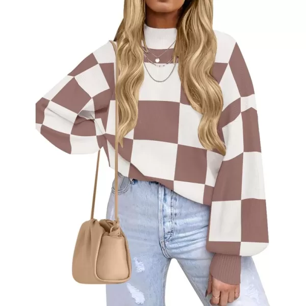 ZESICA Womens 2024 Fall Fashion Turtleneck Long Sleeve Striped Ribbed Knit Loose Pullover Sweater TopsNutmeg