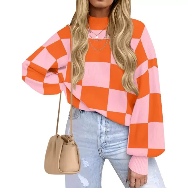 ZESICA Womens 2024 Fall Fashion Turtleneck Long Sleeve Striped Ribbed Knit Loose Pullover Sweater TopsOrange
