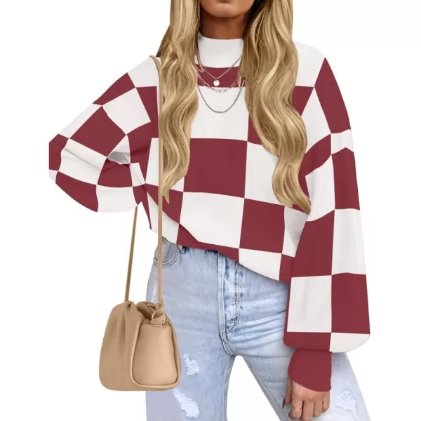 ZESICA Womens 2024 Fall Fashion Turtleneck Long Sleeve Striped Ribbed Knit Loose Pullover Sweater TopsPlumplaid