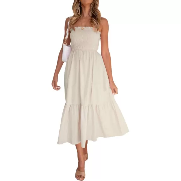 ZESICA Womens 2024 Summer Strapless Dress Off Shoulder Sleeveless High Waist Solid Color Beach Long DressesSolidbeige