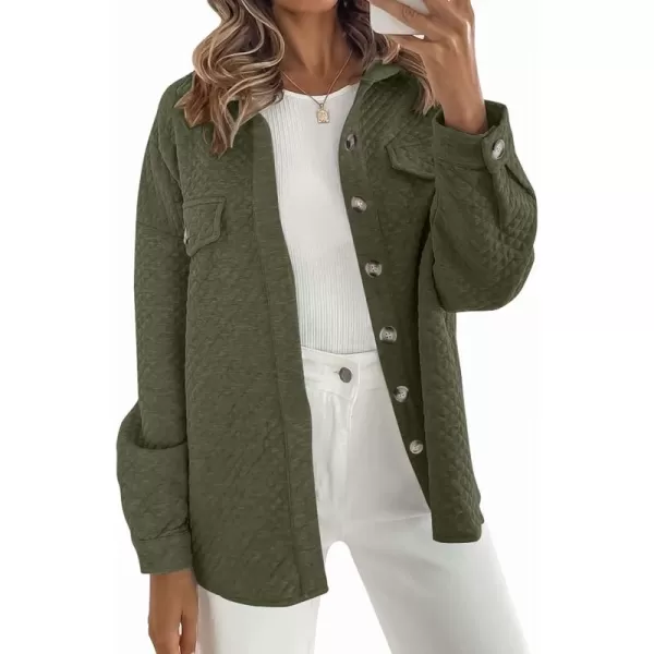 ZESICA Womens Casual Long Sleeve Button Down Loose Lightweight Shacket Shirt Jacket Coat Outerwear with PocketsArmygreen