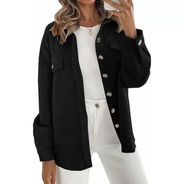 ZESICA Womens Casual Long Sleeve Button Down Loose Lightweight Shacket Shirt Jacket Coat Outerwear with PocketsBlack