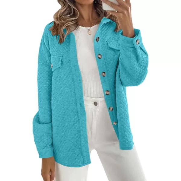 ZESICA Womens Casual Long Sleeve Button Down Loose Lightweight Shacket Shirt Jacket Coat Outerwear with PocketsBrightblue