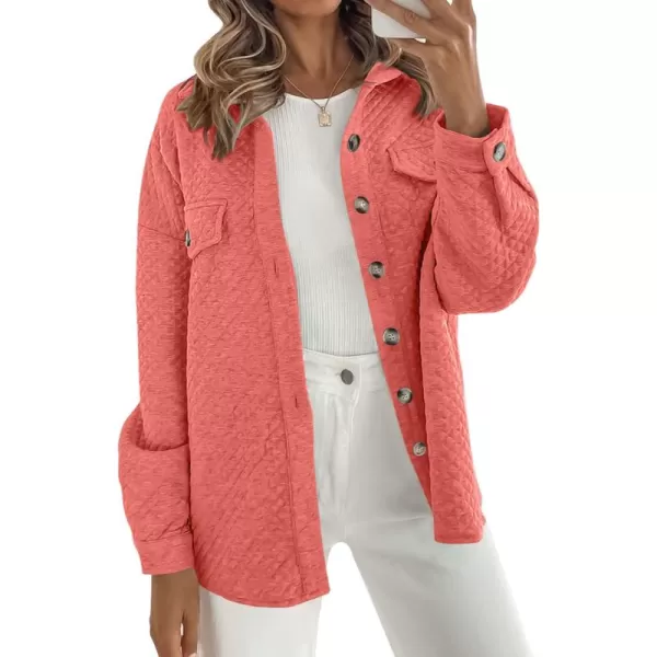 ZESICA Womens Casual Long Sleeve Button Down Loose Lightweight Shacket Shirt Jacket Coat Outerwear with PocketsCoral