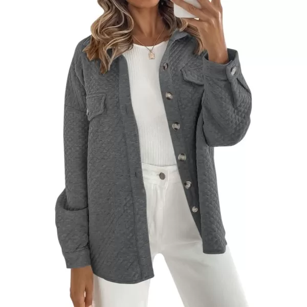 ZESICA Womens Casual Long Sleeve Button Down Loose Lightweight Shacket Shirt Jacket Coat Outerwear with PocketsDarkgrey
