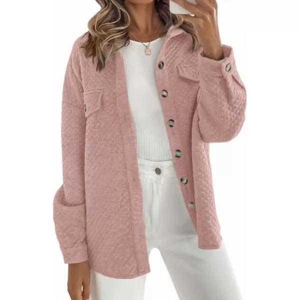 ZESICA Womens Casual Long Sleeve Button Down Loose Lightweight Shacket Shirt Jacket Coat Outerwear with PocketsDarkpink