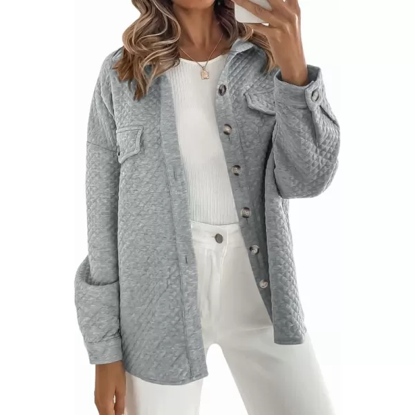 ZESICA Womens Casual Long Sleeve Button Down Loose Lightweight Shacket Shirt Jacket Coat Outerwear with PocketsLightgrey