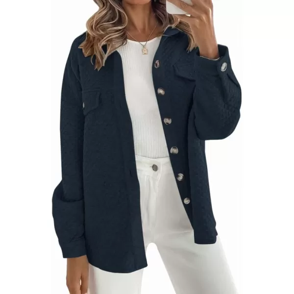 ZESICA Womens Casual Long Sleeve Button Down Loose Lightweight Shacket Shirt Jacket Coat Outerwear with PocketsNavy