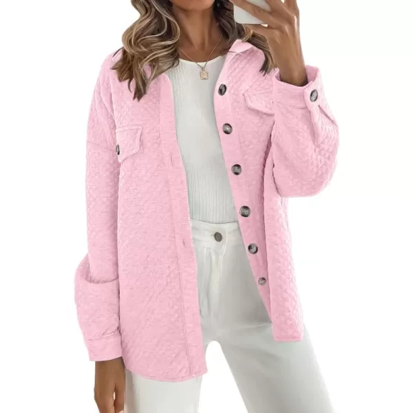 ZESICA Womens Casual Long Sleeve Button Down Loose Lightweight Shacket Shirt Jacket Coat Outerwear with PocketsPink