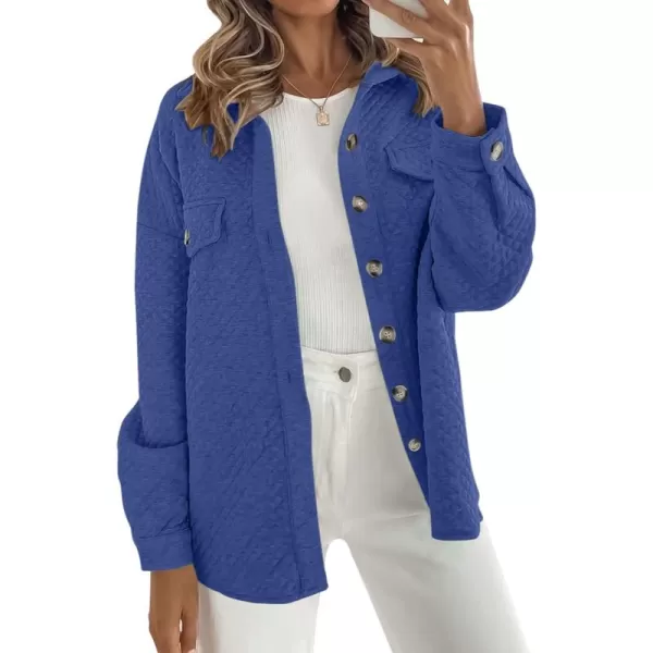 ZESICA Womens Casual Long Sleeve Button Down Loose Lightweight Shacket Shirt Jacket Coat Outerwear with PocketsRoyalblue