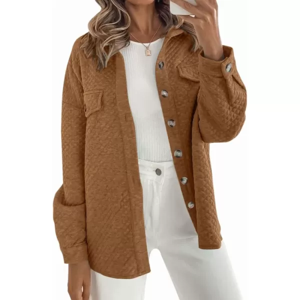 ZESICA Womens Casual Long Sleeve Button Down Loose Lightweight Shacket Shirt Jacket Coat Outerwear with PocketsTan