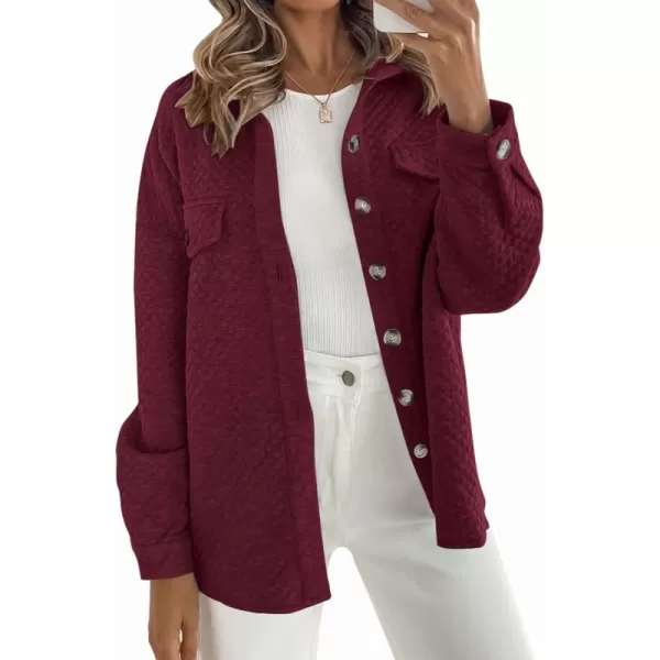 ZESICA Womens Casual Long Sleeve Button Down Loose Lightweight Shacket Shirt Jacket Coat Outerwear with PocketsWine