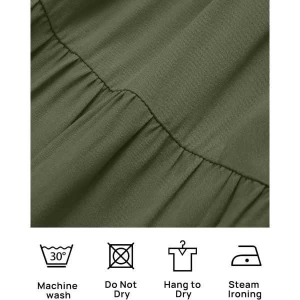 ZESICA Womens 2024 Casual Long Sleeve Crew Neck High Waist Smocked Flowy Tiered Midi DressArmygreen