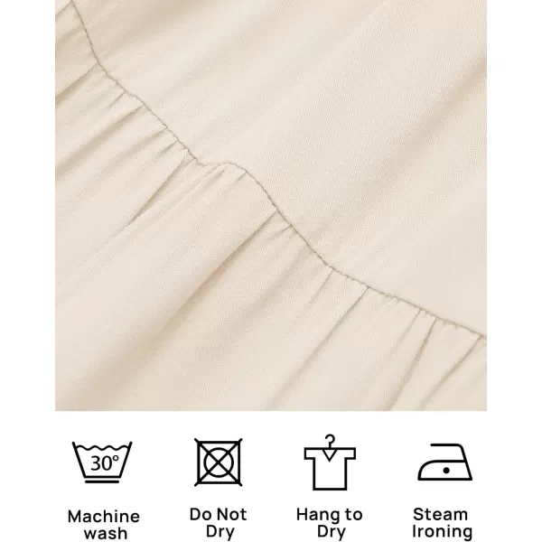ZESICA Womens 2024 Casual Long Sleeve Crew Neck High Waist Smocked Flowy Tiered Midi DressBeige