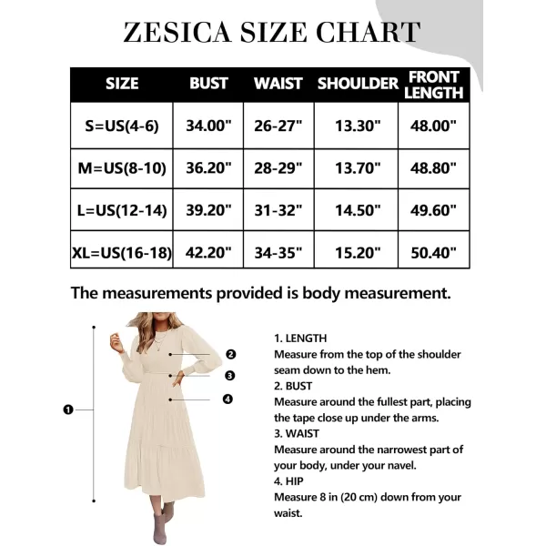 ZESICA Womens 2024 Casual Long Sleeve Crew Neck High Waist Smocked Flowy Tiered Midi DressBeige