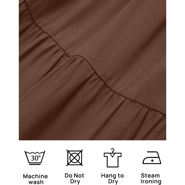 ZESICA Womens 2024 Casual Long Sleeve Crew Neck High Waist Smocked Flowy Tiered Midi DressCoffee